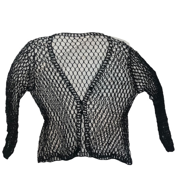 Beaded Crochet Fishnet Button-front Cardigan - Picture 1 of 2